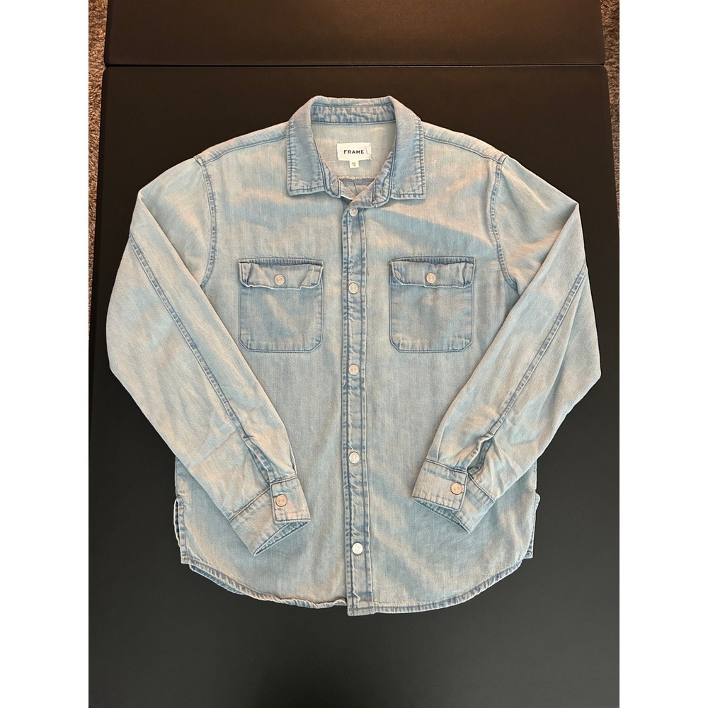 FRAME Sunbleached Denim Button Down Shirt Light Wash XS Cotton (1242)